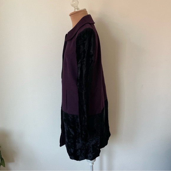 TIBI New York Colorblock Purple Black Wool Hidden Placket Faux Fur Coat EUC Sz 8 - Picture 7 of 12